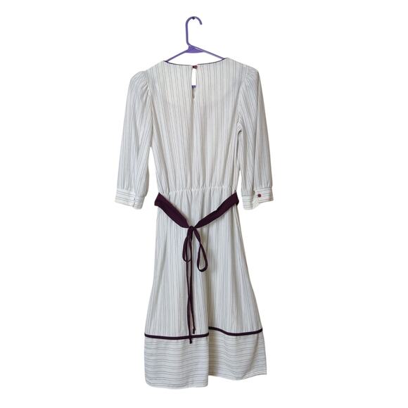 Vintage 70s White Brown Stripe 3/4 Sleeve Cottagecore Prairie Peasant Dress M/L - Picture 2 of 14